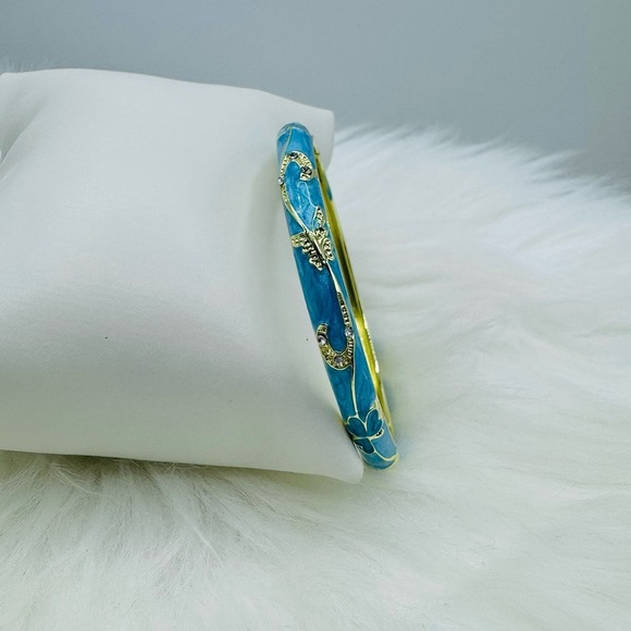 Flower Enamel Cloisonne Bracelet Bangle in Blue Style 2 - Picture 1 of 5
